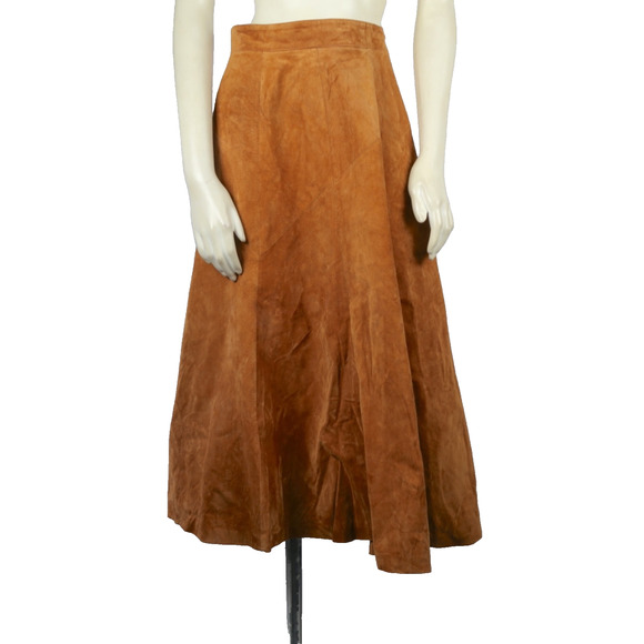 Ann Taylor Vintage Camel Beige Suede Pleated Skirt Leather 90s Classic Size 6 - Picture 4 of 11